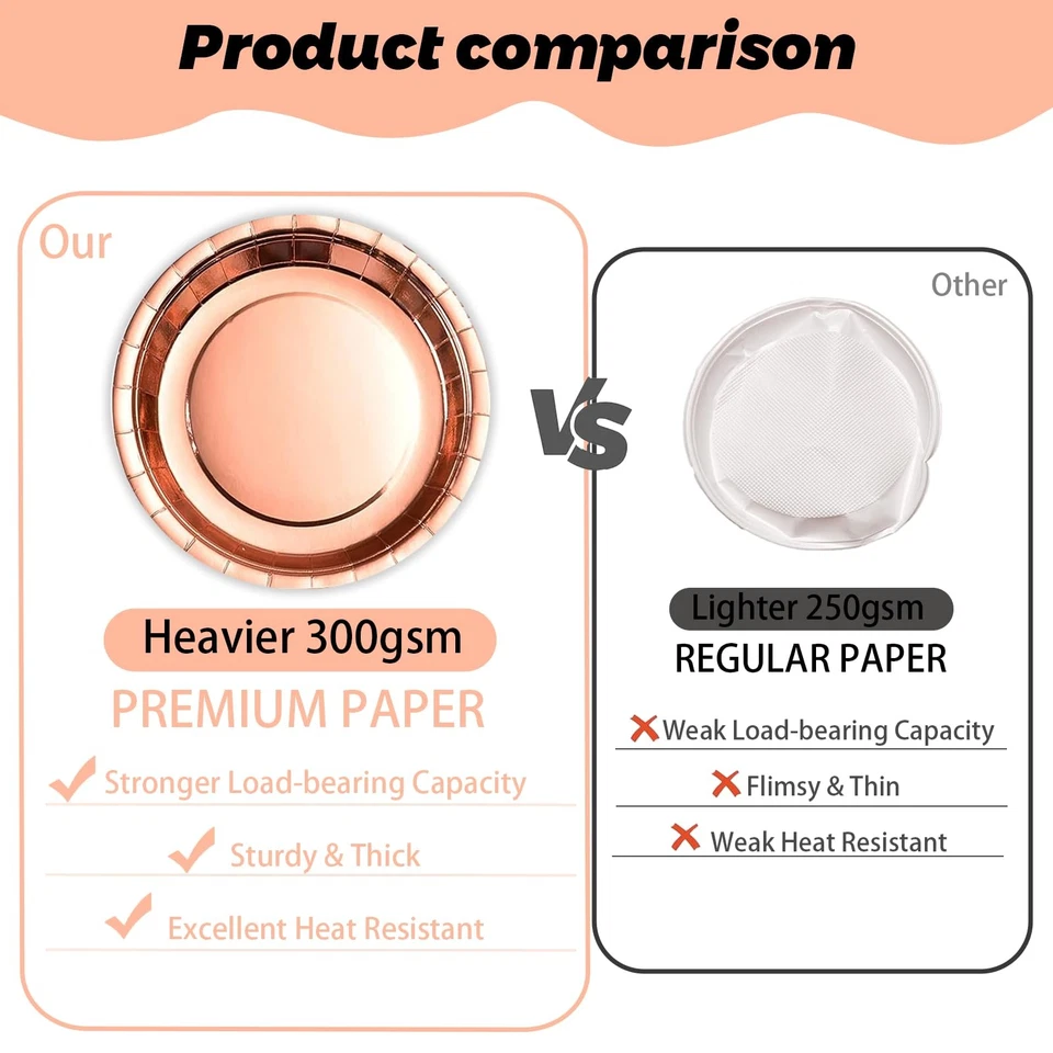 Juego de 168 piezas de suministros de fiesta de oro rosa, platos y servilletas desechables de oro rosa... Foto 4 de 4