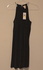 Michael Kors Black Silver Velvet Halter Sheath Dress Sleeveless Size M