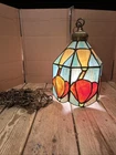 Vintage Tiffany Style Stained Leaded Glass Tulip Hanging Lamp Shade 144” Chain