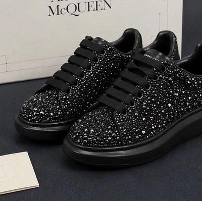 Alexander McQueen Black Galaxy Glitter Oversized Sneakers; Size 10