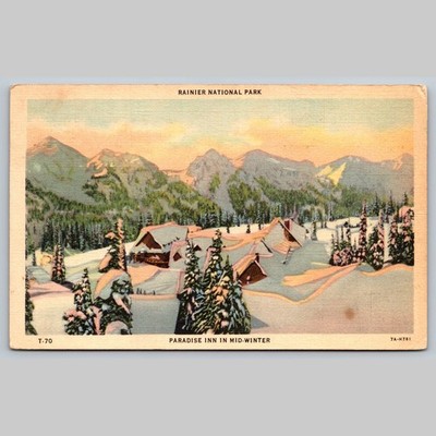 Postcard Paradise Inn Mid-Winter Mount Rainier National Park 1942