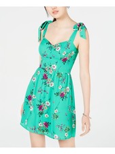 CITY STUDIO Womens Sheath Mini Dress Green Tie Shoulders Sleeveless Juniors 1