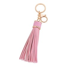 Leather Tassels Keychain Car Circle Key Rings Gift Bag Hanging Buckle Pink 