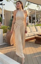 Zara Women's Embroidered Midi Dress Mid Ecru Size L Ref 4813/823