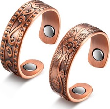 "2 pcs Copper Magnetic Ring for Women Men 100 Solid Pure Copper Adjustable with
