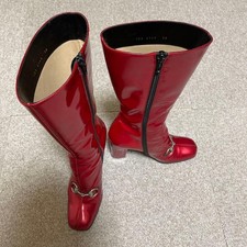 Gucci Patent Leather Boots Enamel Red Horse Bit Vintage Authentic Size US4.5