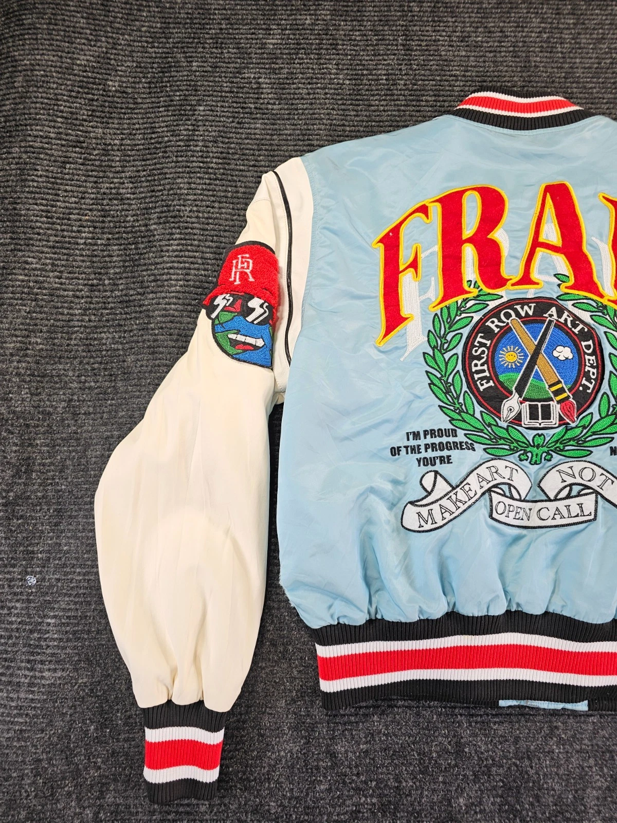 First Row Jacket Pen & Brush Varsity Jacket Mens Medium Sky Blue Quilted Lined - product detail image 8