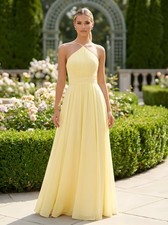Long Yellow Chiffon Pleated Prom Dress Size 0 Formal Gown Event Dress