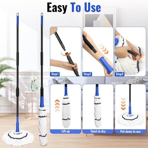 Self Wringing Twist Mop For Floor Cleaning Microfiber Mop With Wringer Long Hand - Picture 6 of 7