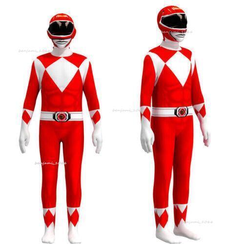 Kids Adults Power Rangers Costume Superhero Jumpsuit Cosplay Party Fancy-Dress - Picture 8 of 18