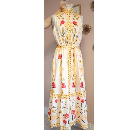 Neu mit Etikett Dalia Mcphee Maxikleid mit Blumenmuster Love this 2X elfenbeinfarben rosa gelb mit Gürtel JJ17 - Bild 11 von 11