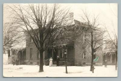 #ad Brick House in Winter Snow SWANTON Ohio RPPC Fulton Lucas County Photo 1913 $11.99