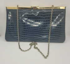 Vintage Envelope Fold Blue Clutch Shoulder Bag Purse 36 Inch Chain