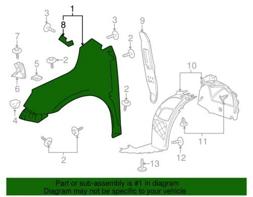 Conjunto de guardabarros delantero del lado del conductor genuino GM 2010-2013 Buick LaCrosse 25966615 Foto 2 de 2