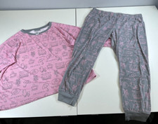 Warner Bros. Womens Friends Pink Gray Pajama Set Long Sleeve Fleece Sz XL 16-18