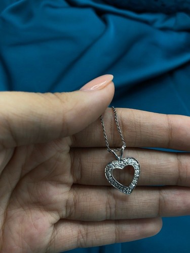PROMOTION** Open Heart Sterling .925 Silver Cubic Zirconia Necklace - Picture 3 of 5