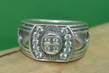 Symbol ! Ukraine Vtg old russian Sterling SILVER 925 Ring MENS 9 cubic zircon