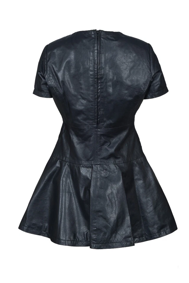 NEW BLACK REAL GENUINE LEATHER LADIES WOMAN PARTY SKATER CASUAL DRESS SIZE 6-22 - Image 4 of 4