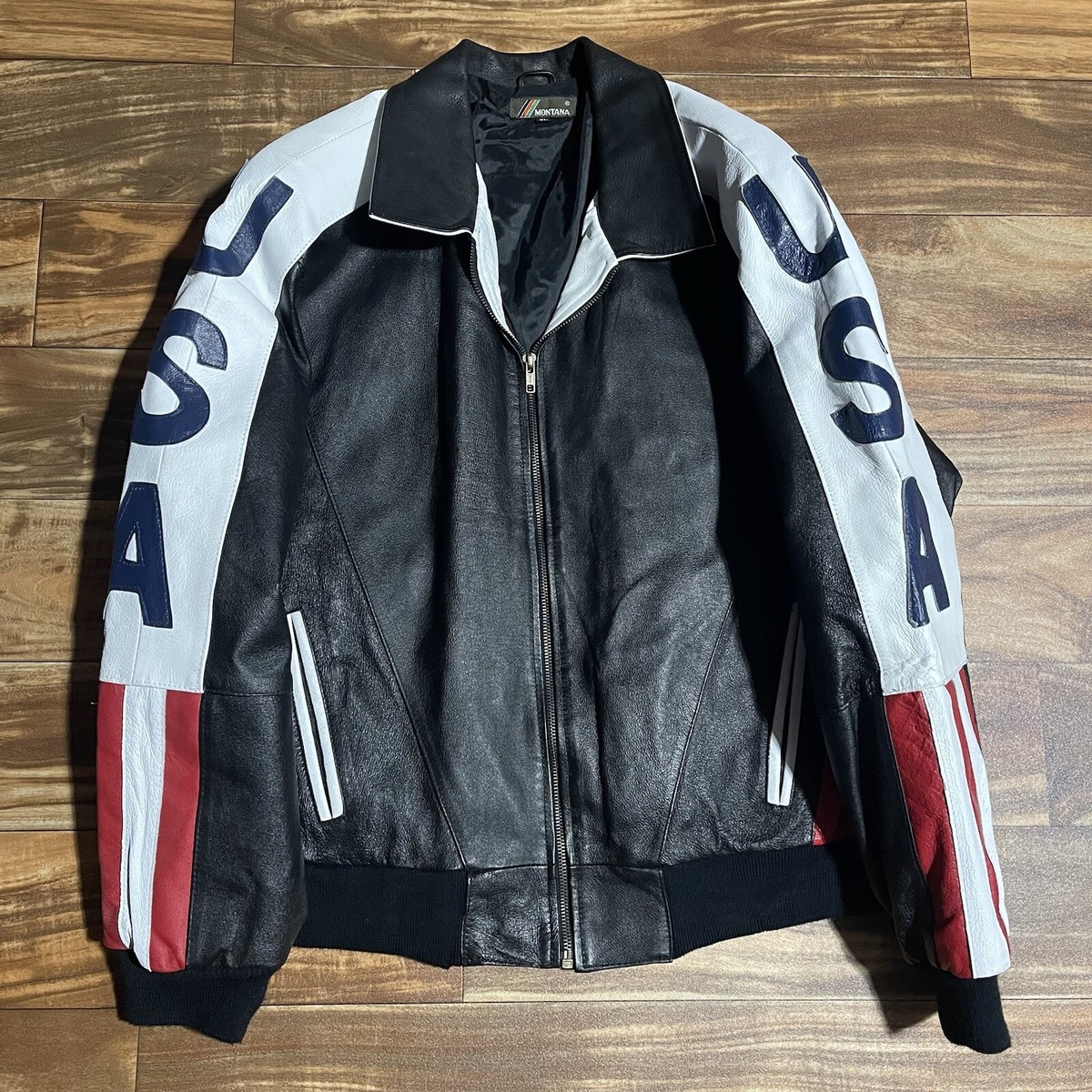 Vintage USA American Flag Patriotic Leather Jacket Mens Size Vintage USA American Flag Patriotic Leather Jacket Mens Size