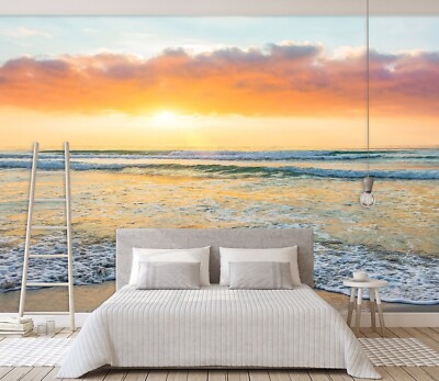 3D Sunset Ocean Waves E8 Wallpaper Mural Paper Wall Print Indoor Murals CA Honey