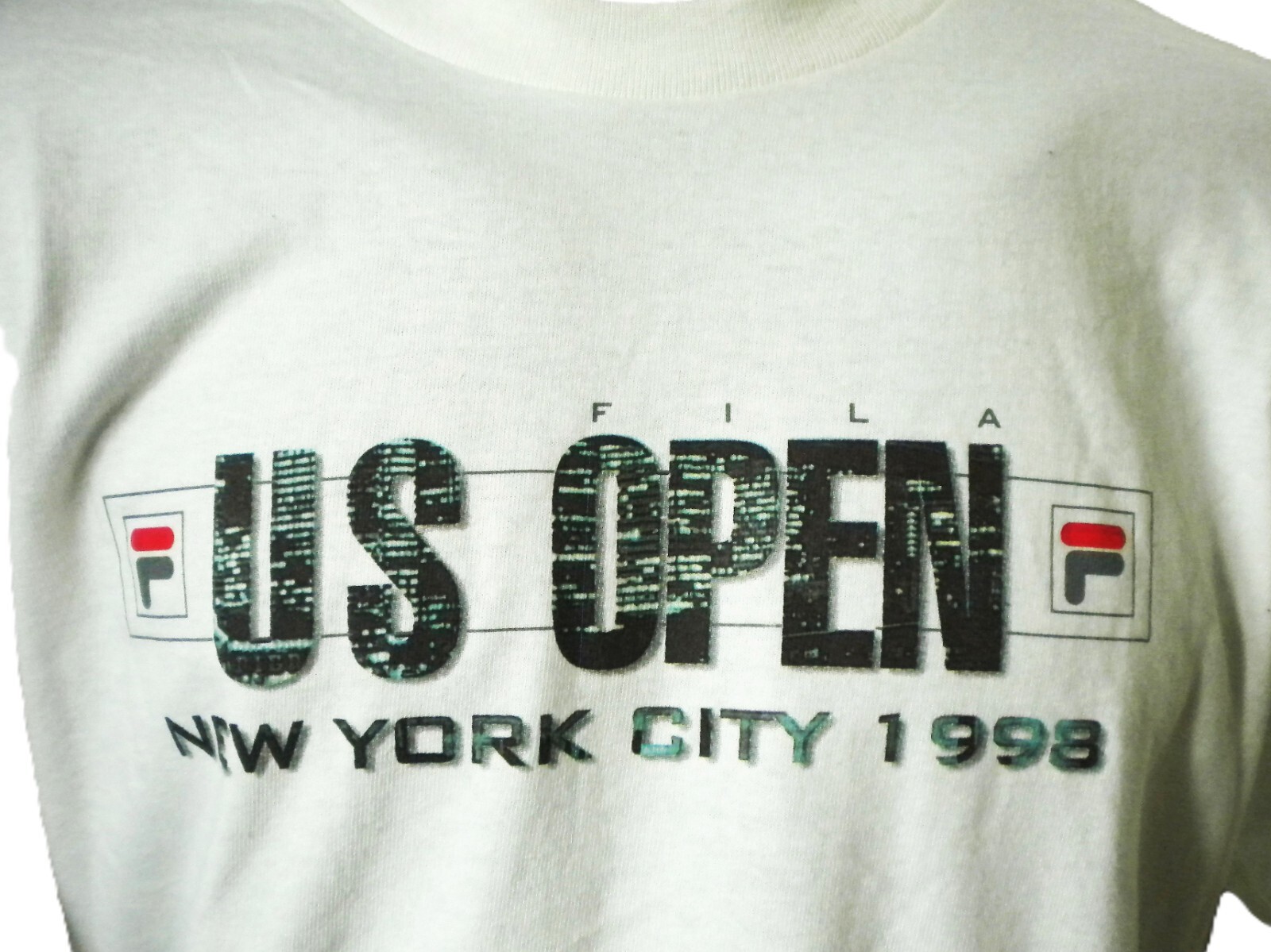 T shirt vintage FILA US Open NYC tennis bianca media