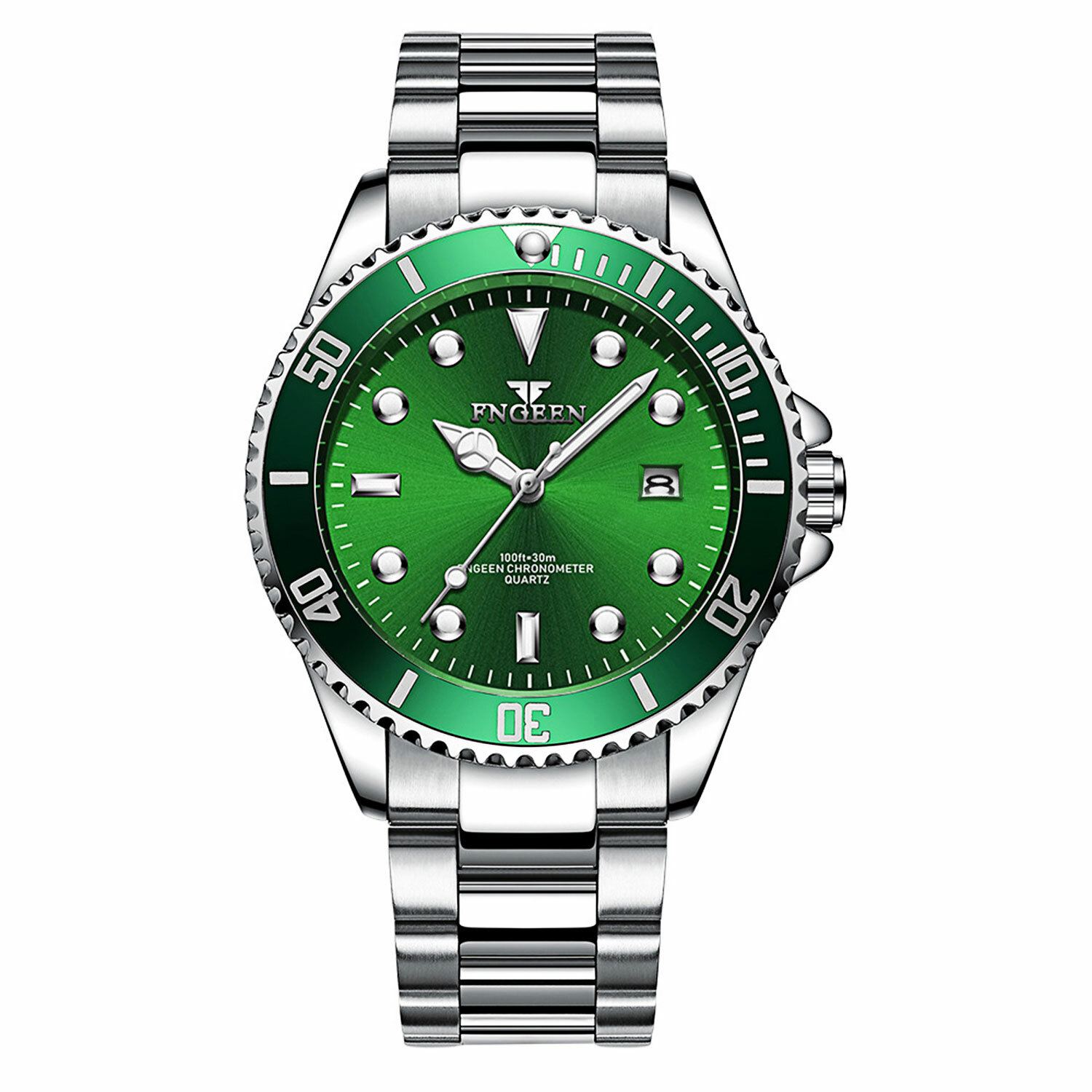 FNGEEN Luxury Men's Diver Watch Stainless Steel Date Analog Quartz