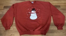 Snowman Snowflakes Ugly Sweatshirt Sz XL Jerzees NuBlend Red Graphic Print