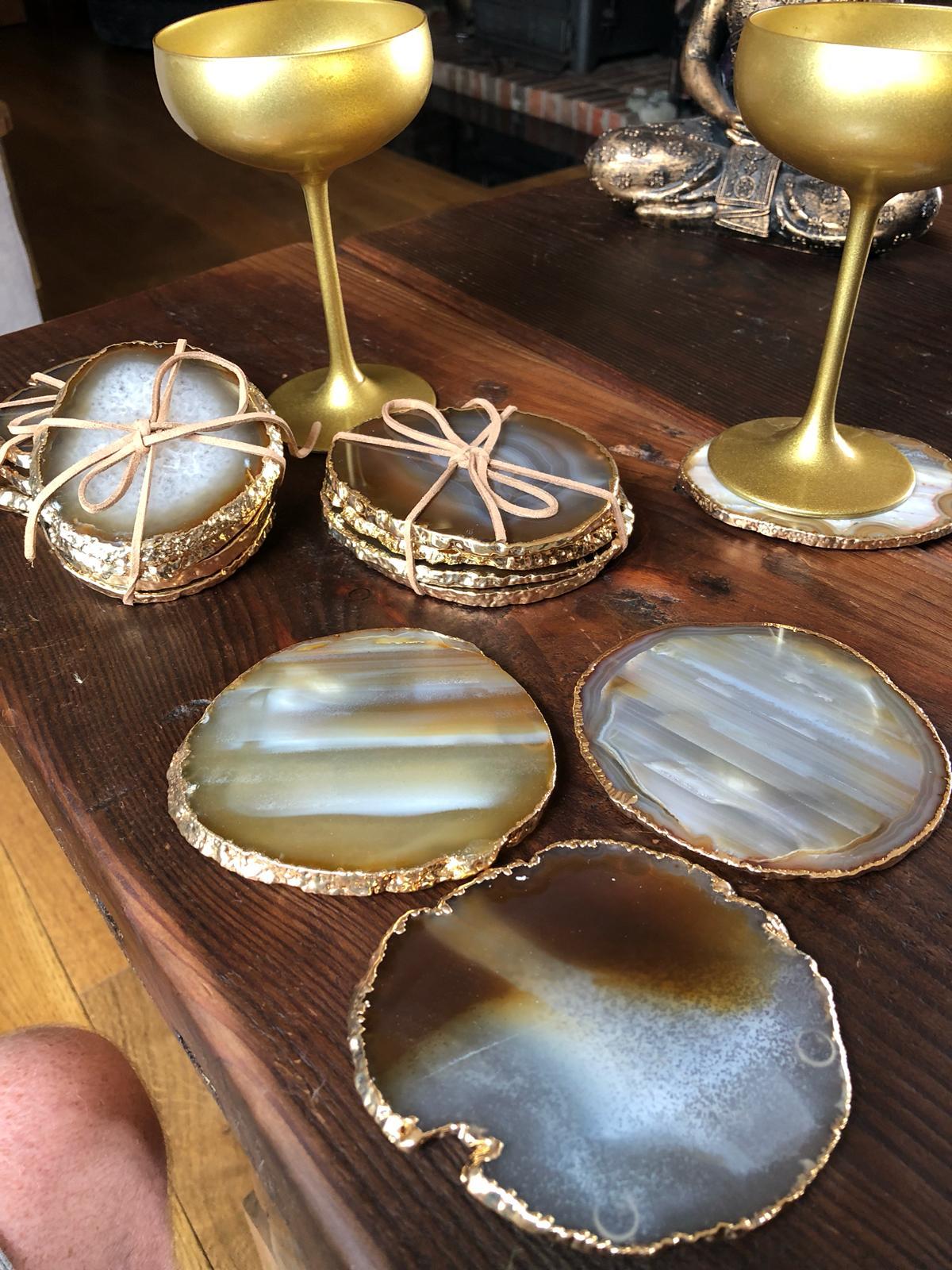 Natural Caramel Agate 24ct Gold Edge, Gilded, Quartz Premium Coasters (set of 4)