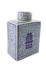 Vintage Chinese Blue & White Porcelain Double Happiness Tea Caddy Canister Jar