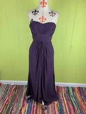 Davids Bridal strapless Dress Gown Sz 0 Bridesmaid Prom Burgundy Purple Back Zip