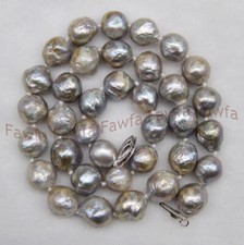Huge 10-12mm Natural Silver Freshwater Reborn Keshi Baroque Pearl Necklace14-48"