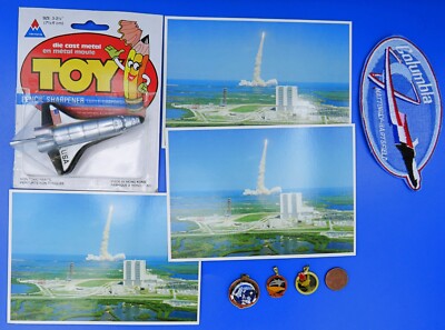 NASA Space Shuttle COLUMBIA LOT of 8 vtg STS-4 Patch / Die Cast Pencil Sharpener