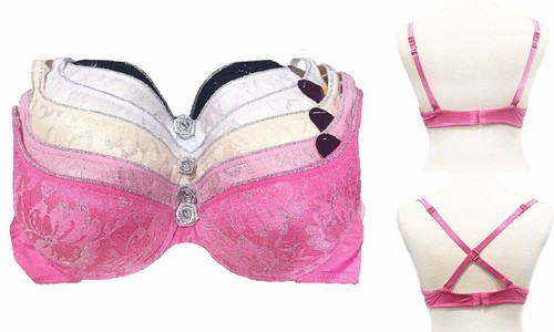 6 Pack Everyday Bras 32B-40B Full Coverage Push Up Lace Front Close Floral - Picture 2 of 40