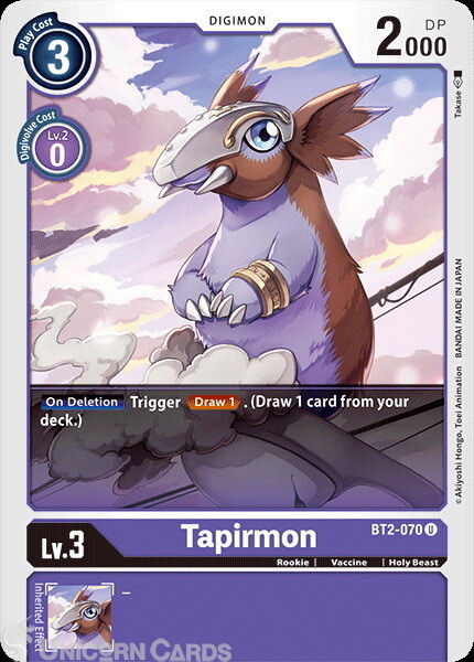BT2-070 Tapirmon Uncommon Mint Digimon Card