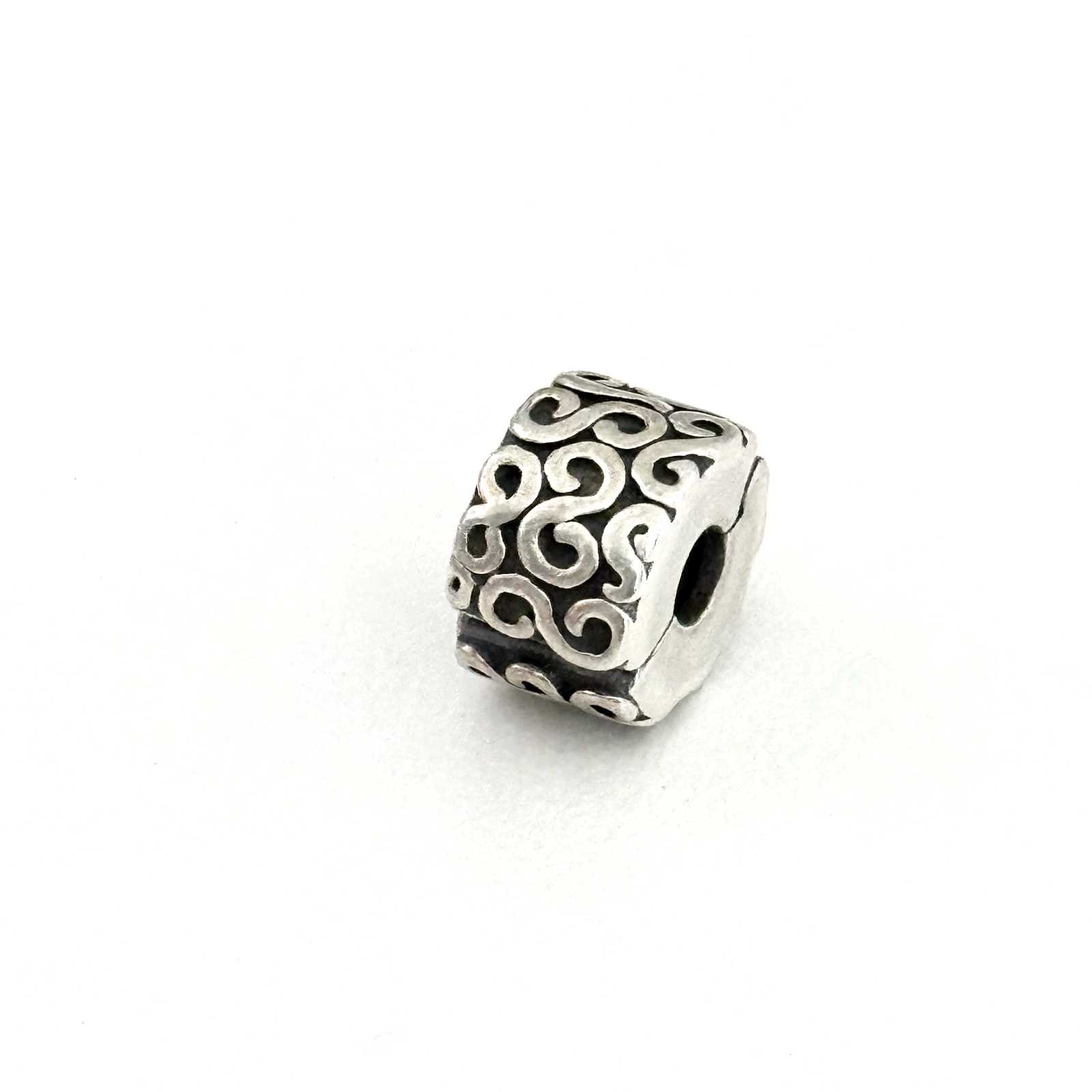 Pandora Sterling Silver Swirl Clip Bead Charm with Filigree Design