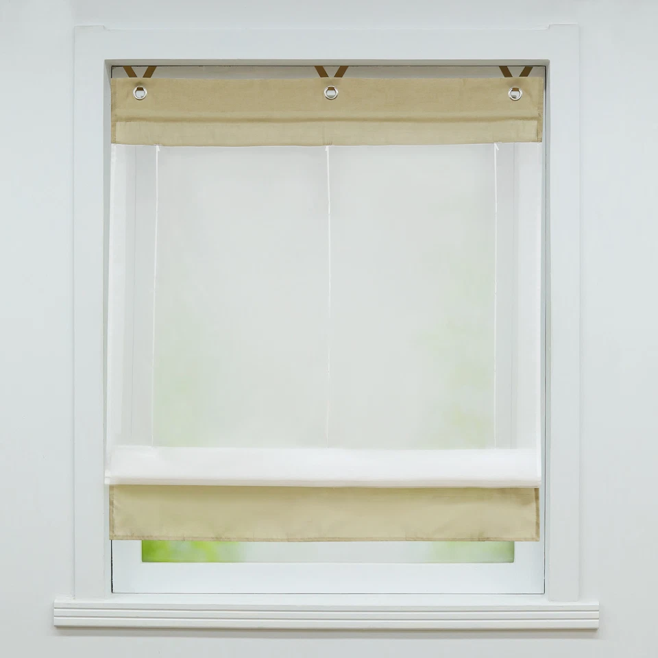 Raffrollo mit Ösen Raffgardine Voile Gardinen ohne Bohren Küche Vorhang Modern - Bild 4 von 4