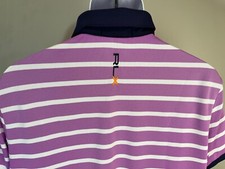 RLX Ralph Lauren Men's purple, blue white striped golf polo shirt Large L EUC