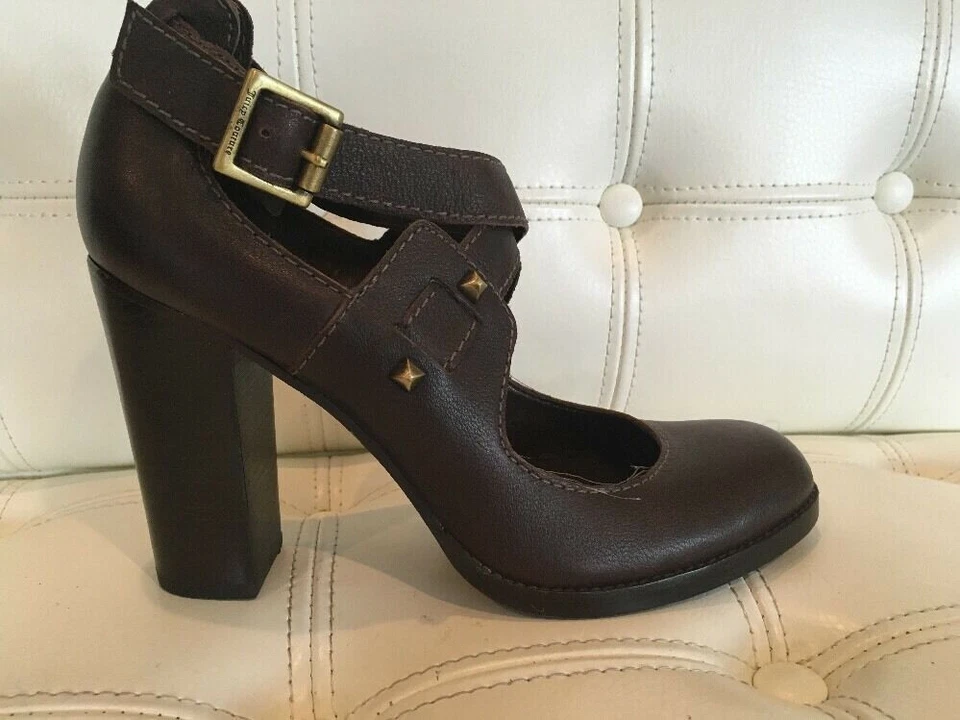 JUICY COUTURE 'HAYLEY' коричневый кожаный CrisCross высокий каблук лодыжки ремень гвоздики размер 8,5 - Изображение 4 из 4