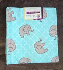 Creative Cuts Single Fat Quarter 100% Cotton 18" X 21" Blue Fabric & Elephants