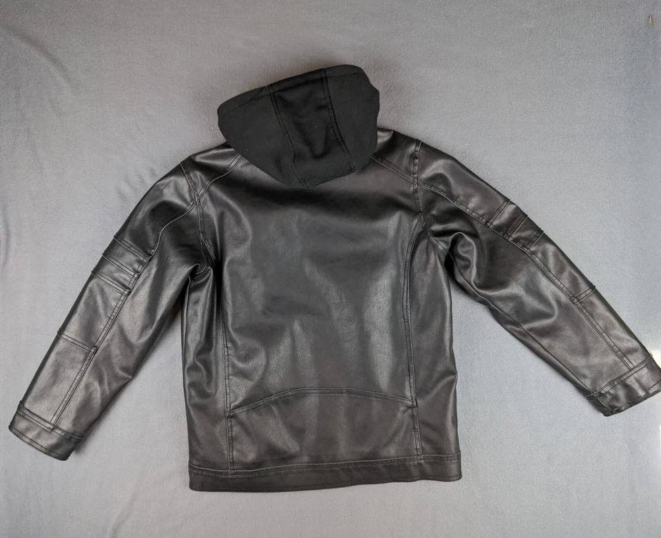 Chaqueta de cuero negra remachada con capucha de jersey extraíble para mujer talla XL Foto 3 de 4