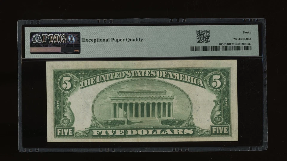 DBR 1934 $5 Silver STAR Fr. 1650* PMG XF-40 EPQ Serial *00522151A - Image 2 of 2