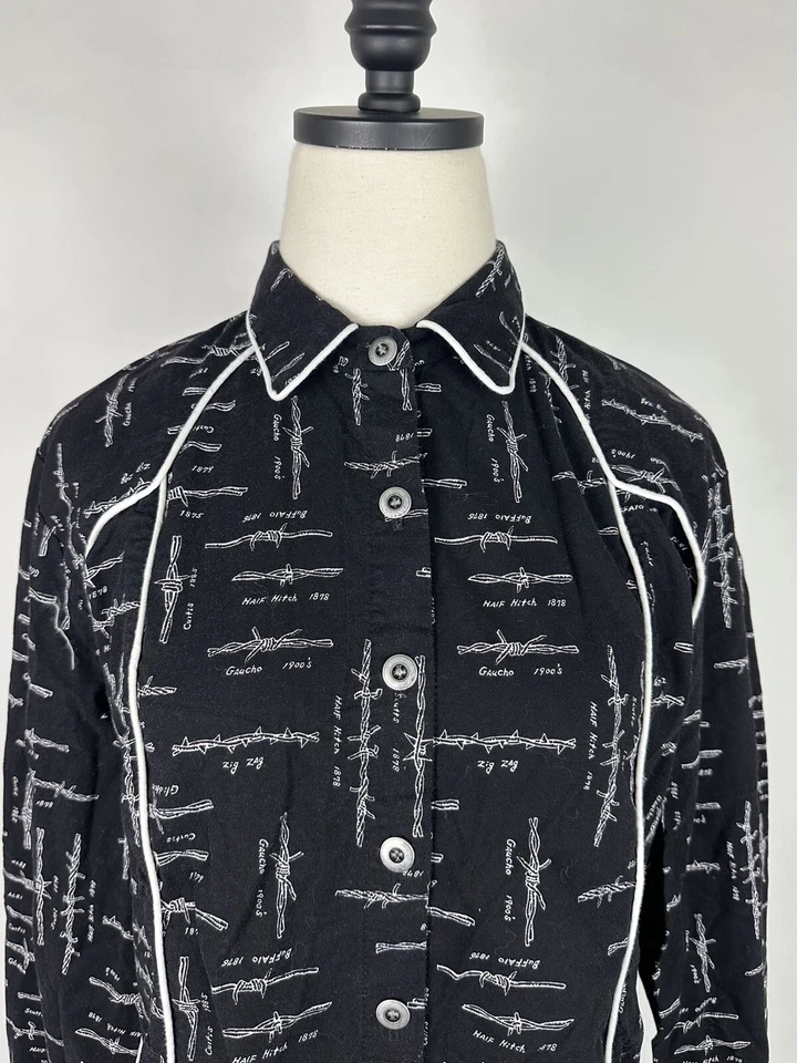 Винтажная женская рубашка родео M с принтом из колючей проволоки с трубками вестерн кокетка рокабилли  - Изображение 2 из 4