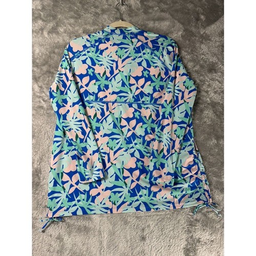 Coolibar UPF 50+ Swim Shirt Youth XL Tropical Sun Protection Bright Blue Green - Picture 7 of 8