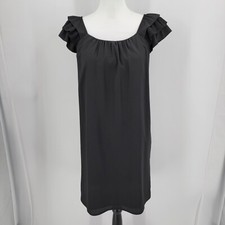 Ann Taylor LOFT Dress Women's Size 4 Black Ruffle Cap Sleeve Shift Side Zip