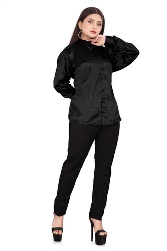 Satin Button Down Hemd Langarm Hemd Damen Freizeit Bürokleidung Hemd S81 - Bild 11 von 173