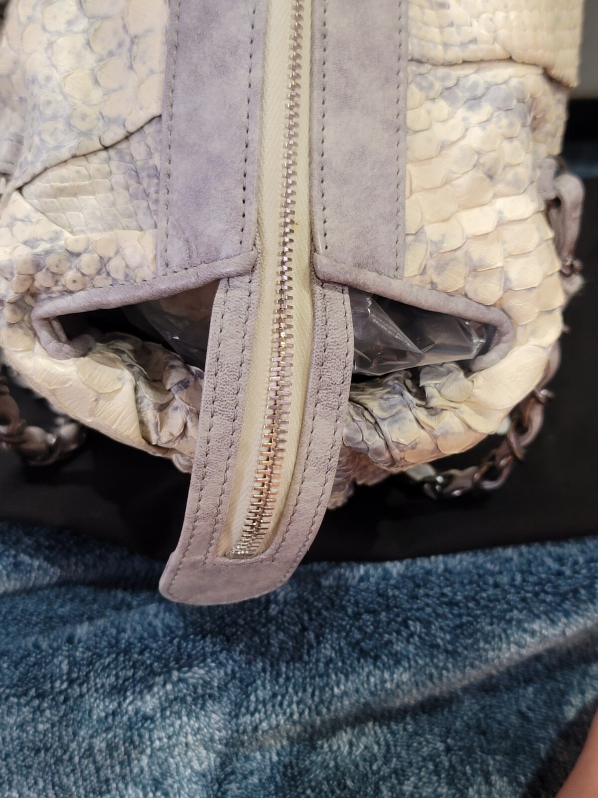 Chanel PYTHON SKIN LEATHER LARGE HANDBAG GRAY CRE… - image 17