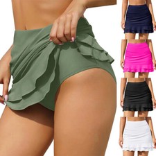 Damen-Badeshorts Mit Hoher Taille Gerüschte Rock-Bikinihose Strandshorts DE