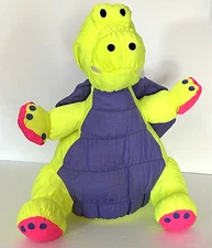 Stuffins Neon Green Dinosaur Dragon Plush Lumpy's Gang Noise Nylon 14" Squeaks