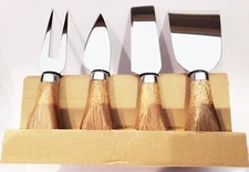 4 Pcs Brandless Cheese Knives Set, Stainless Steel Blades, Acacia Wood Handle
