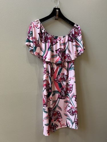 Abito elasticizzato pullover stampa floreale Preludio Off The Shoulder XS viola rosa nuovo con etichette - Foto 5 di 18